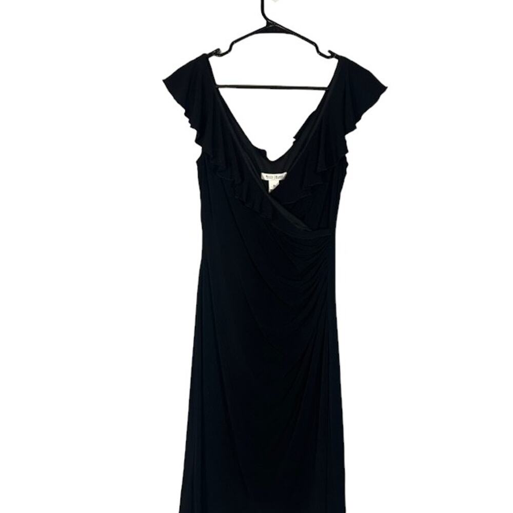 WHBM Black Short Sleeve V-Neck Wrap Style Formal Dress Women Sz 10
